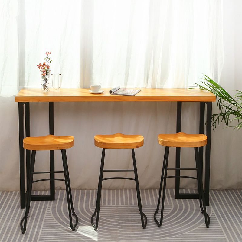 Rectangular Bar Height Table Black Legs and Metal Base Bar Table for Living Room