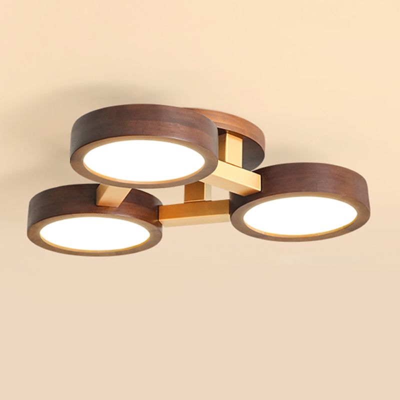 Brown Wood Modern Flush Mount Circle Shape Ceiling Light with Acrylic Shade for Passage
