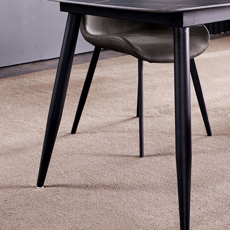 Fixed Minimalist Sintered Stone Top Kitchen Table Set with 4 Black Legs Base for Dining Room