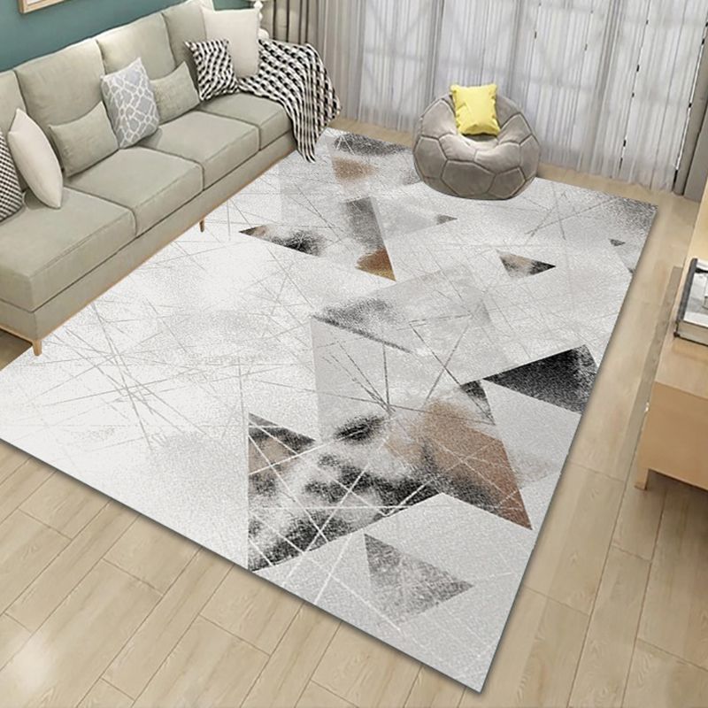 Gray Modern Rug Polyester Geometry Rug Stain Resistant Rug for Drawing Room