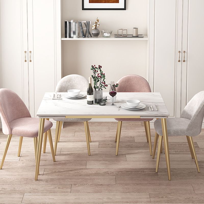 Rectangle Golden Base Dining Table Glam Stone 4 Legs Dining Table