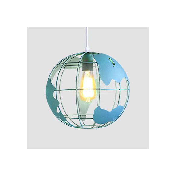 8"/12" Wide Globe Cage Metal Pendant Light Industrial 1 Light Living Room Hanging Lamp in Black/White/Pink