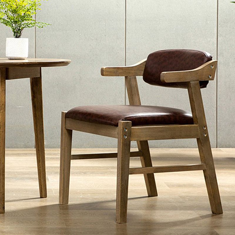 Upholstered Dining Arm Chair PU Leather Open Back Armchair with Wood Legs