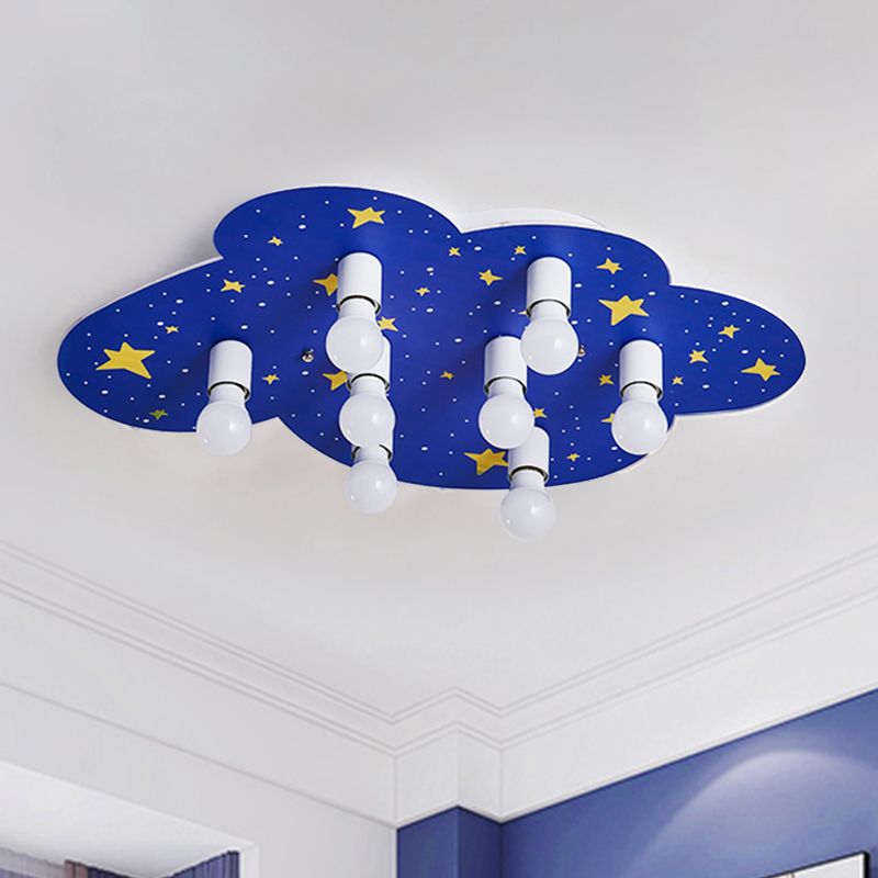 Starry Sky Ceiling Mounted Light Cartoon Acrylic 8 Lights Blue Flush Mount Lamp for Kids Room