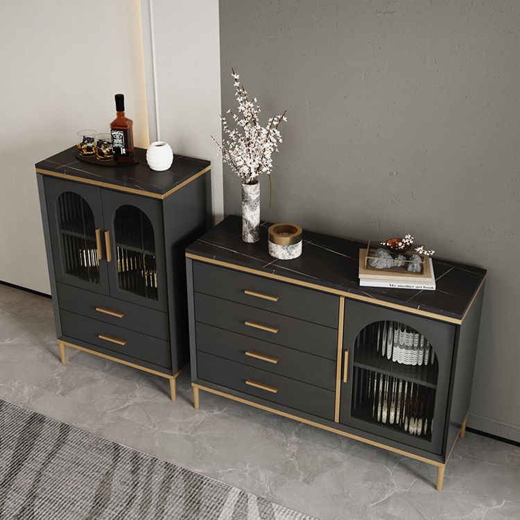 Glam Style Cupboard Artificial Wood Frame and Glass Door Kitchen Sideboard for Dining Room