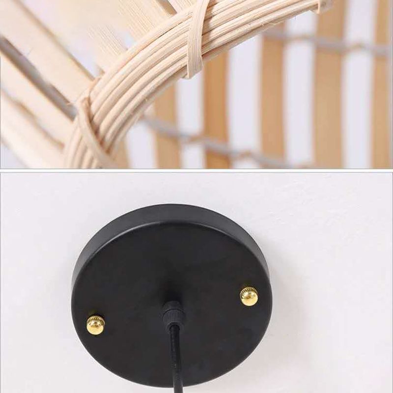 Spherical Hand-Woven Pendant Asia Art Deco 1 Bulb Bamboo Hanging Light for Dining Table