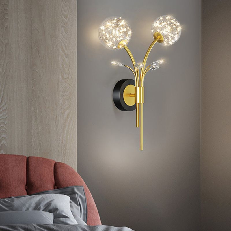 Modern Style Spherical Shape Wall Sconce Glass 2 Light Sconces for Bedroom