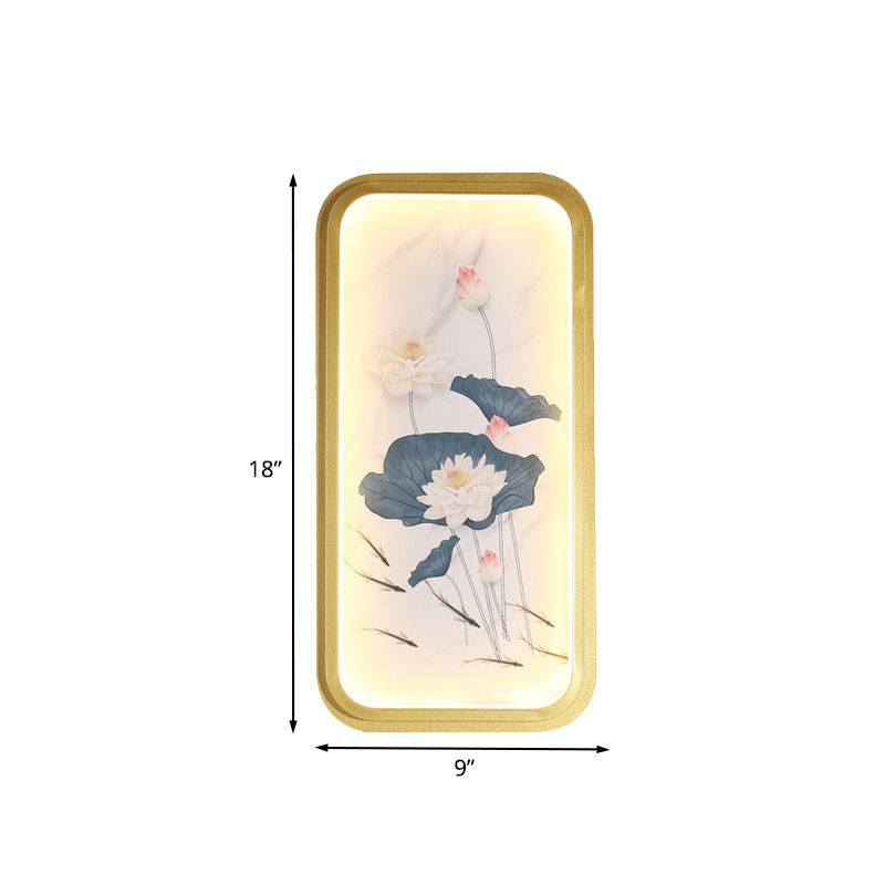 Asia Lotus Fabric Mur Mound Mural Lamp LED Flush Mount Moup Murce Murce en or pour la chambre