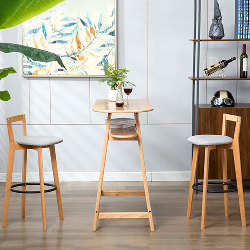 Taburete de bar de estilo industrial, asiento redondo con patas de madera con respaldo bajo para barra de cocina