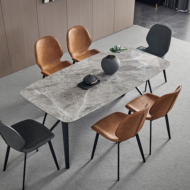 Gesinterde steen moderne rechthoek eettafel grijze steen boventafel met 4 poten