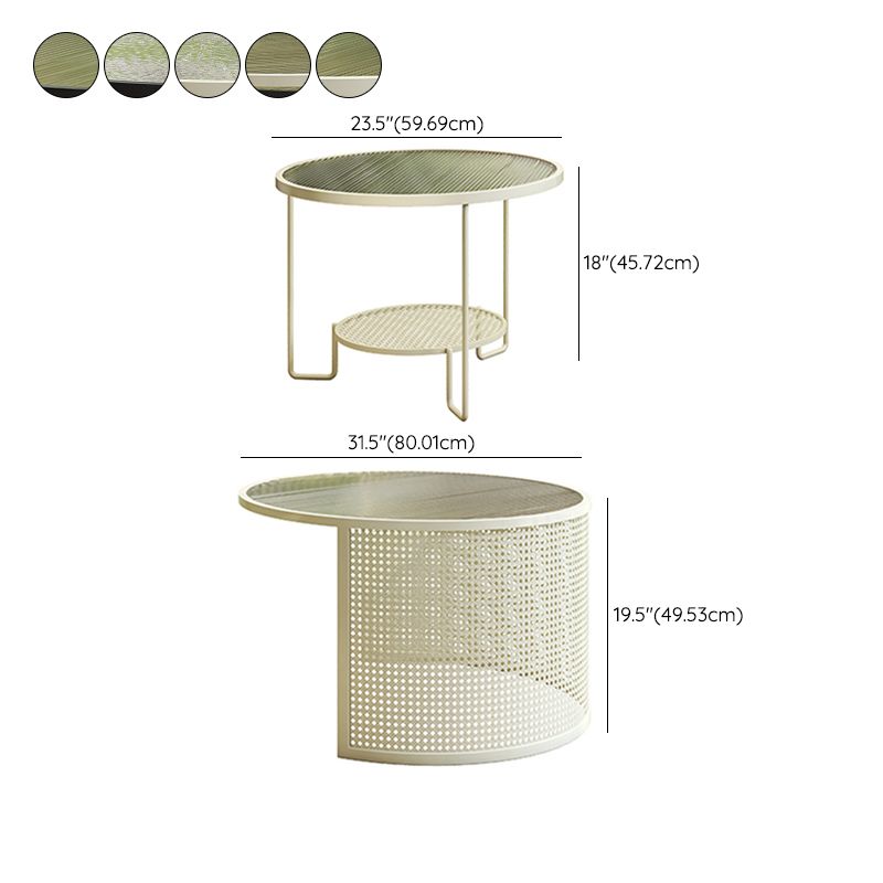 Round GlassCoffee Table Tropical No Distressing Coffee Table Set with Shelf