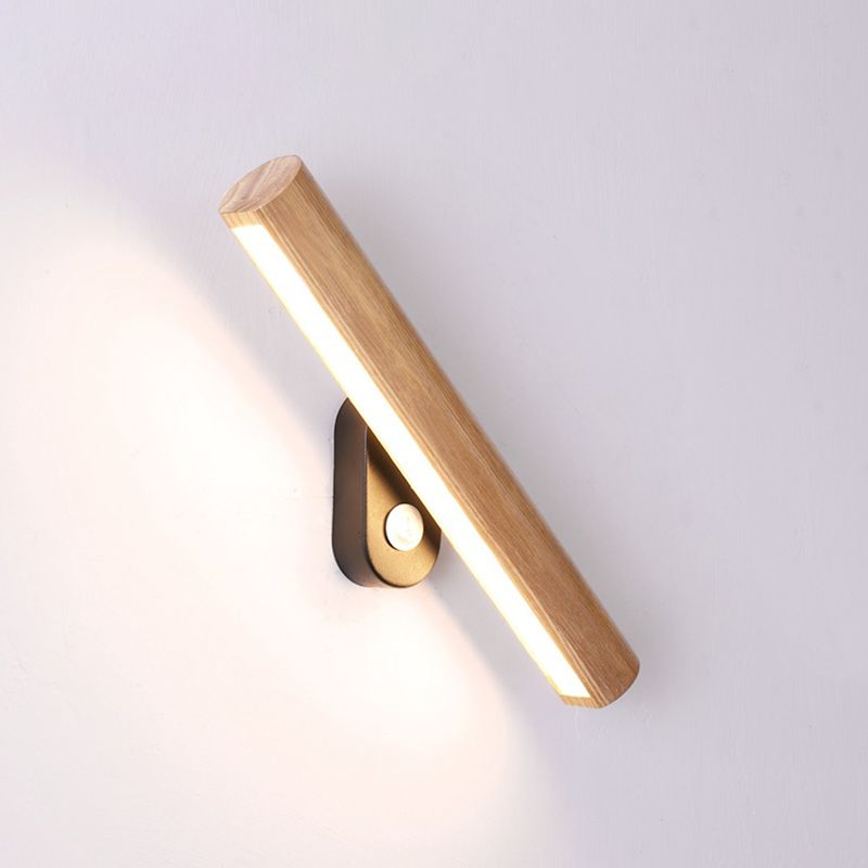 Japanese Style Wooden Wall Light Cylinder Shape Rotatable Wall Lamp for Living Room