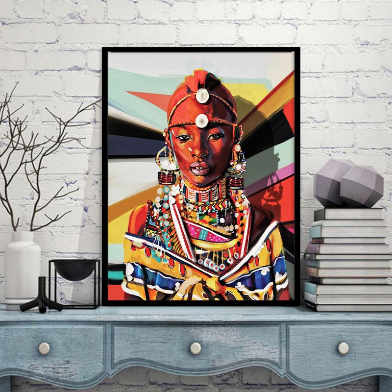 Woman Wall Art Decor Decorative Asia Inspired Drawing Room Wrapped Canvas in Orange
