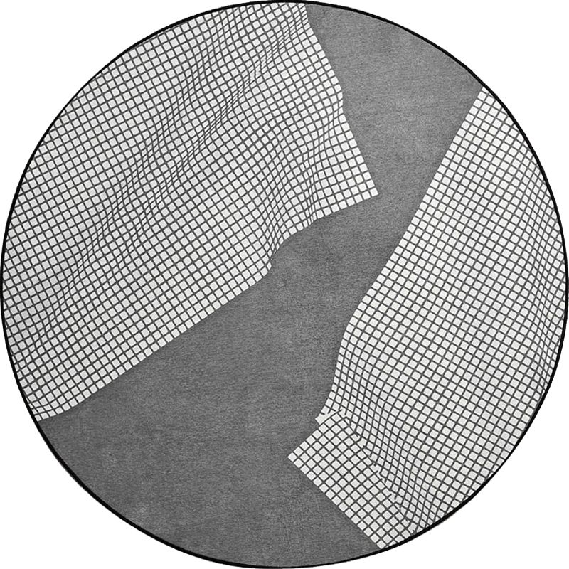 Grey Sitting Room Rug Modernist Checked Pattern Rug Chenille Washable Pet Friendly Area Carpet