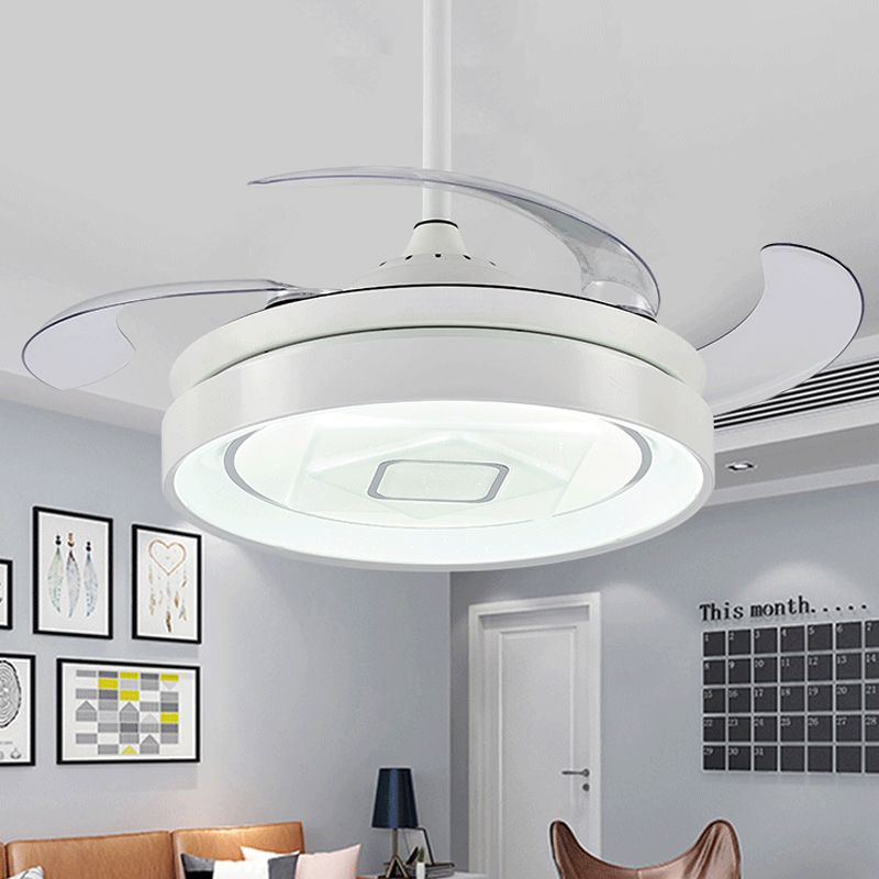 Rundmetall-Metall-Halbblus-Mount Moderne LED 42 "W Wohnzimmer 4 Klingen Hängende Lüfterlicht in Weiß, Fernbedienung/Wandsteuerung/Frequenzumwandlung und Fernbedienung