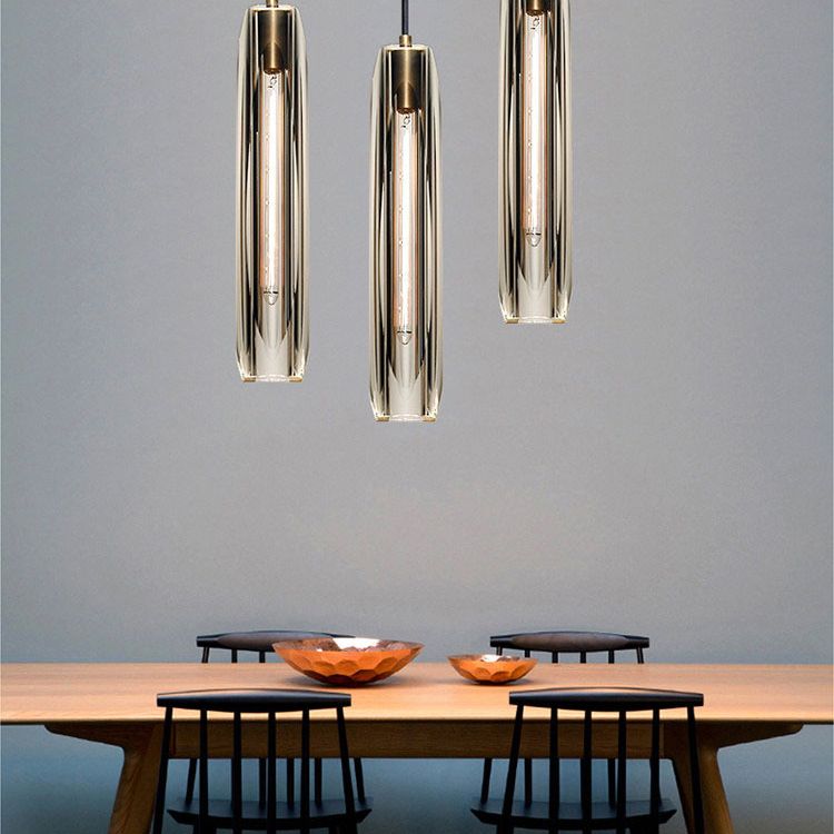 15.3 "Lengte K9 Kristallen Hanglicht Postmoderne stijl Brass Simplicity Lighting Fixture in rookgrijs voor eetkamer
