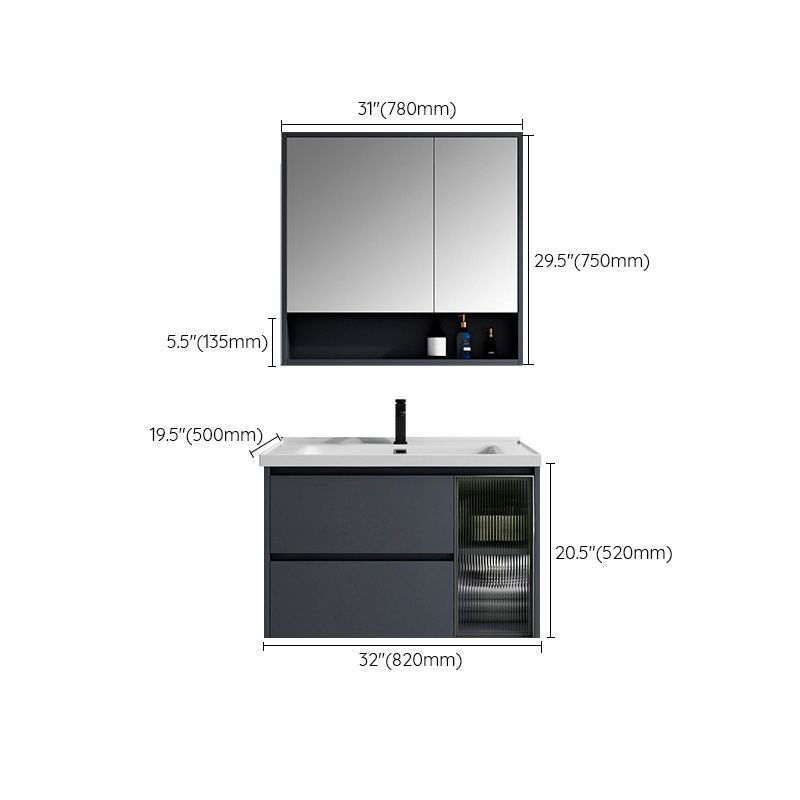 2 Drawers Vanity Mirror Single Sink Wall Mount Rectangle Bathroom Vanity with Door