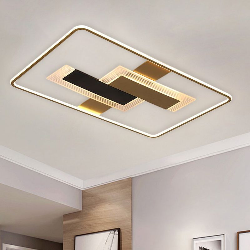 Dessin à LED Semi-Flush Minimalism Gold Ceiling montés Fixture avec Rectangle Acrylique Shade dans Warm / White/3 Color Light