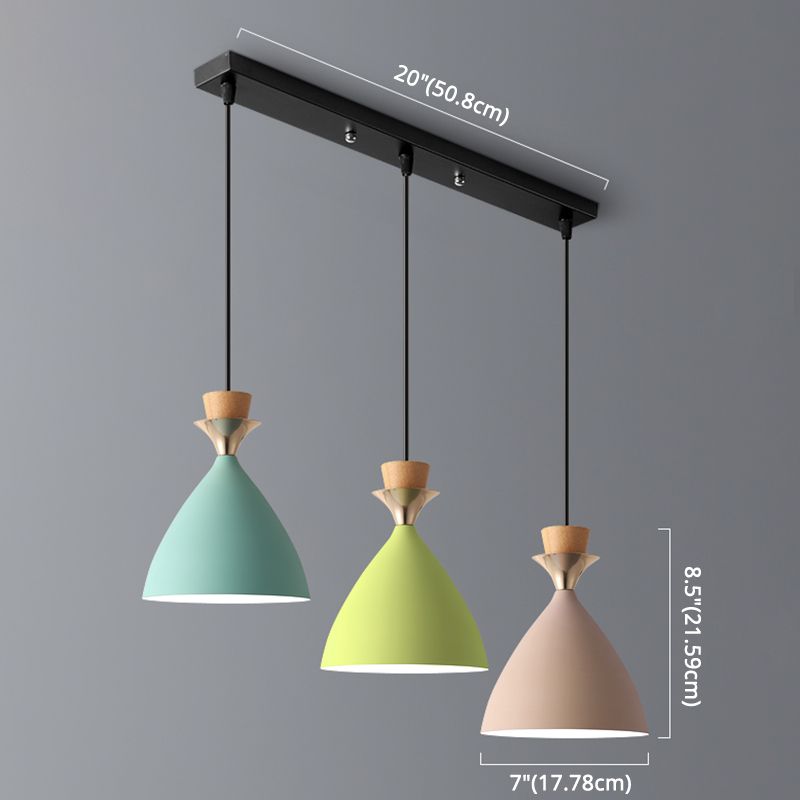 Macaroon 3 luces colgante verde-color-amarillo-amarillo tono de metal luz colgante con alambre colgante ajustable de 59 "