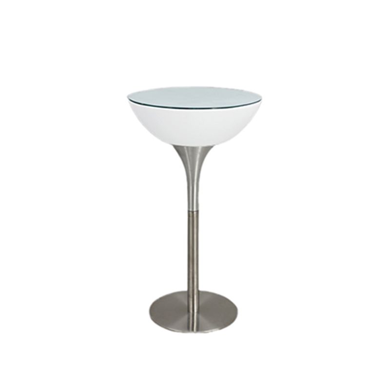 Modern White Plastic Counter Table with Round Table Top Silver Pedestal Table