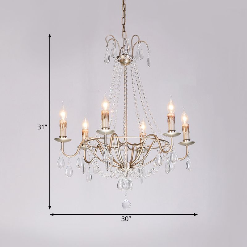 6 lumières Crystal Chandelier Lightture Simple Silver Candelabra Living Room plafond Suspension Lampe