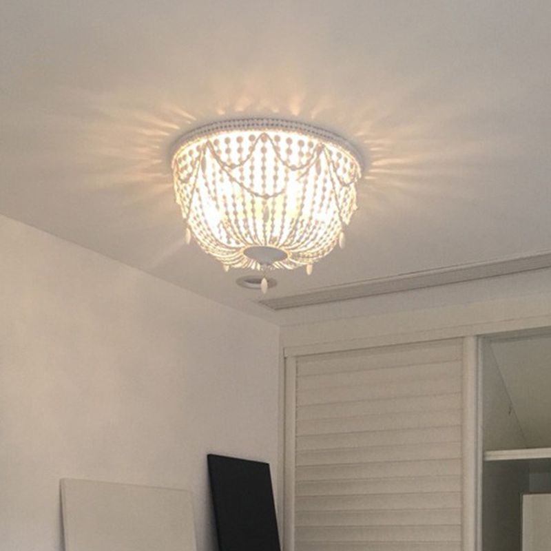 Wood Bowl Flush Mount Lighting Classic Corridor Close to Ceiling Light in White