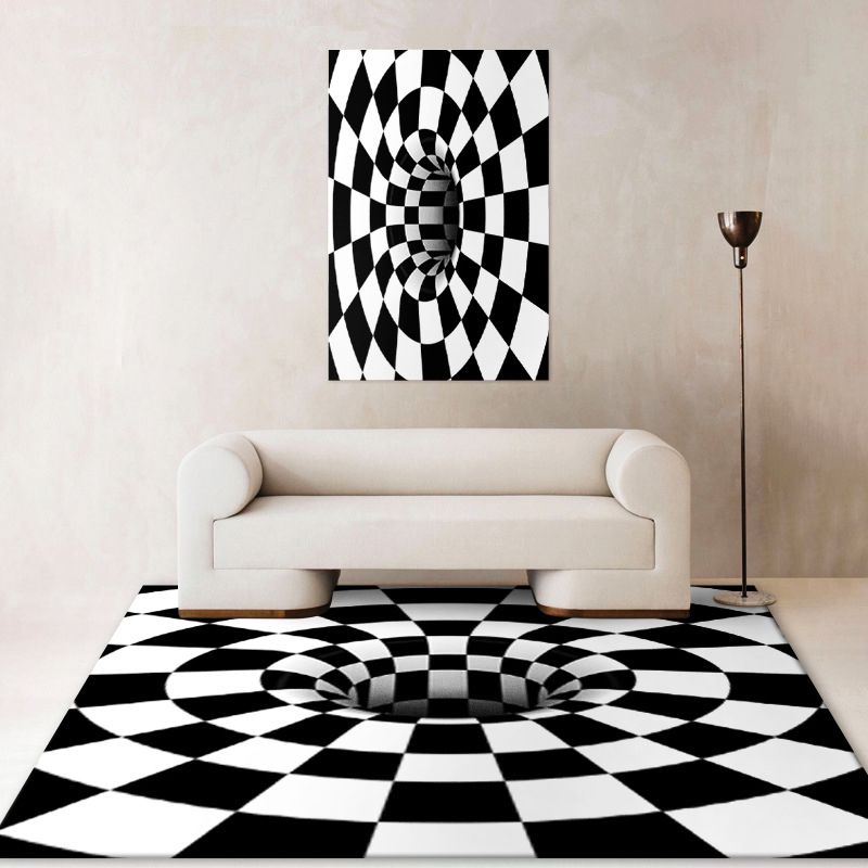 Black Modern Carpet Polyester Geometric Carpet Non-Slip Backing Carpet for Home Decor