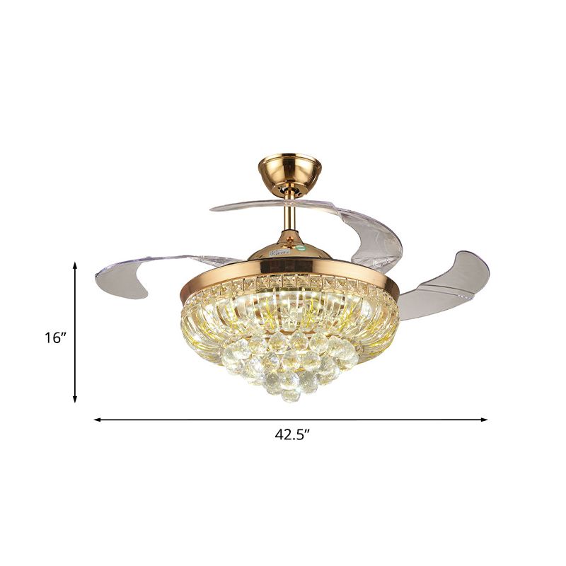 3 messen kristallen led plafondventilator licht modernistische gouden conische woonkamer semi-flush mount, 42,5 "w