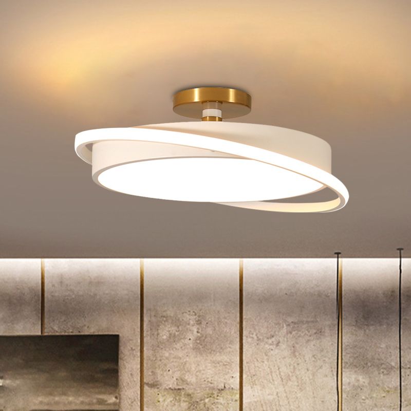 Drum Bedroom Flush Light Fixture Metal 18"/21.5" Dia LED Modernism Semi Flush Lamp in White/Black with Rotatable Ring, White/Warm Light