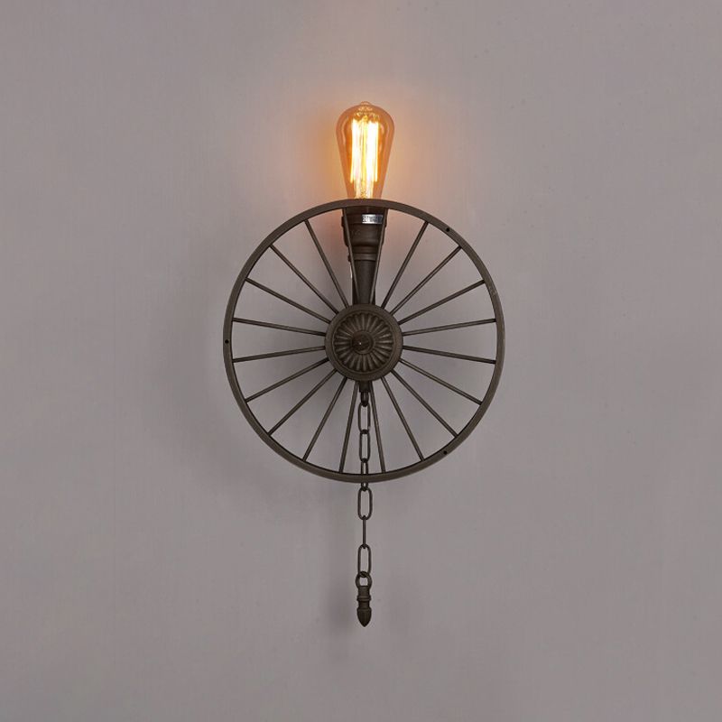 Black 1/4/5-Bulb Wall Light Sconce Industrial Iron Wheel Wall Mounted Light with Chain and Pipe