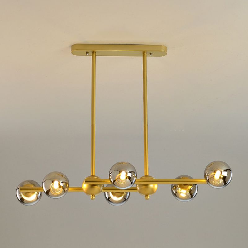 Glass Shade Island Light Fixture Contemporary Gold Suspension Light for Dining Room