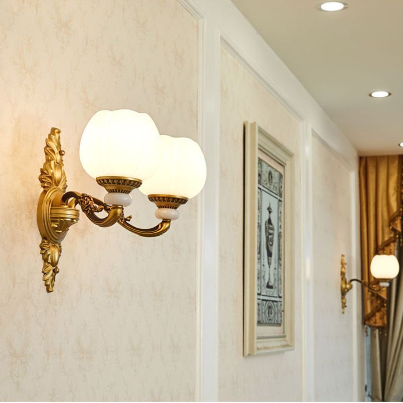 2-Lights Geometric Wall Sconce Modern Simple Style Glass Wall Lighting in Gold