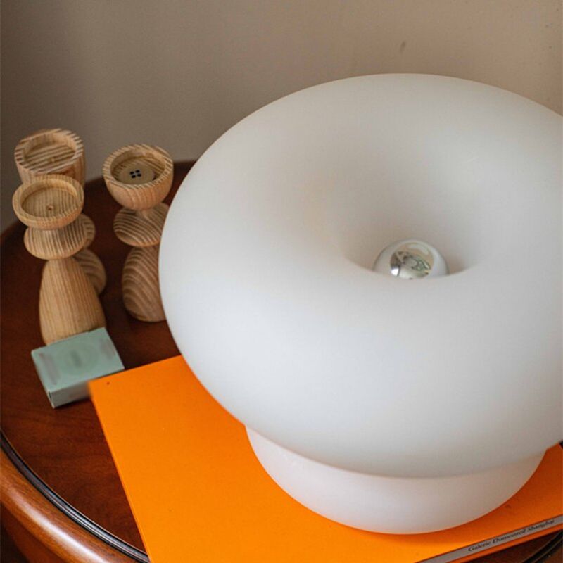 Donut Shaped Milk Glass Table Lamp Minimalist 1-Light Nightstand Light for Bedroom