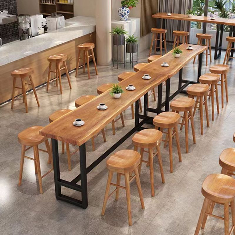 Solid Wood Bar Height Pub Table Industrial Rectangle Bar Table with Trestle Base