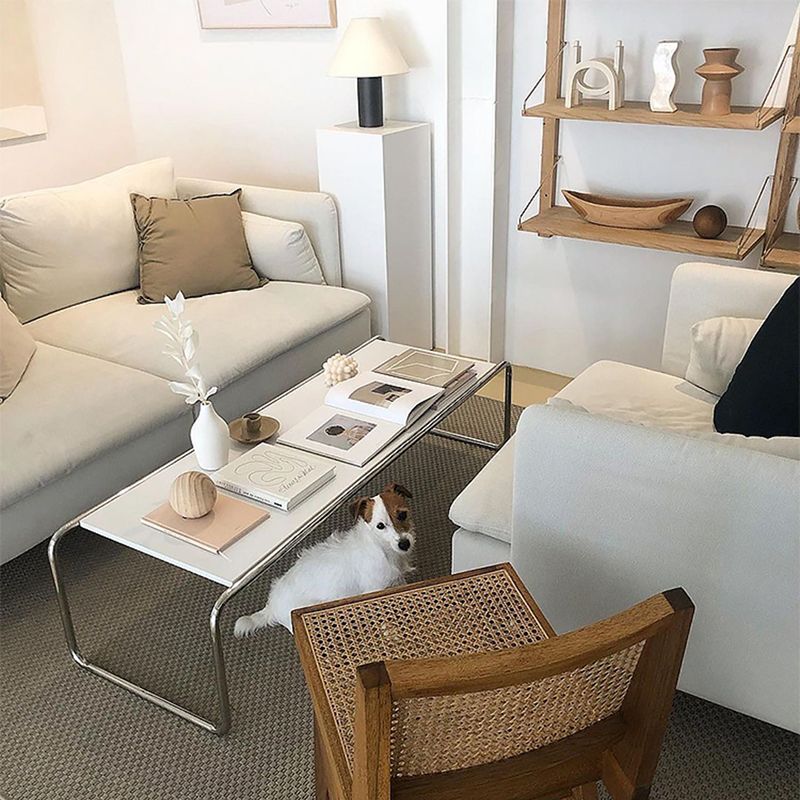 Modern Sled Wooden Coffee Table Rectangular Top Shape Cocktail Table