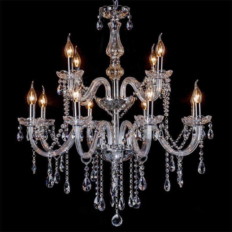 Clear Beveled K9 Crystal Chandelier Light European Style Candlestick Suspended Lighting Fixture