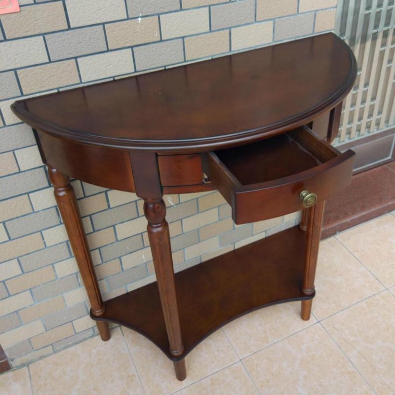 Storage Half Moon Console Table Wood Mid-Century Modern End Table
