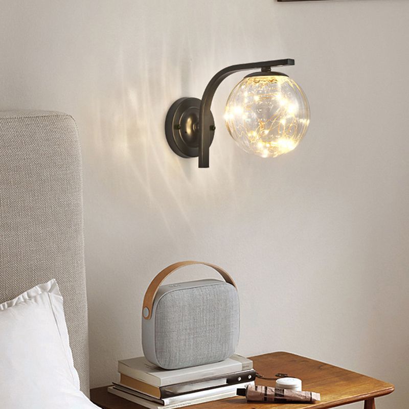 Modern Style Spherical Shape Wall Sconce Glass 1 Light Sconces for  Dining Room