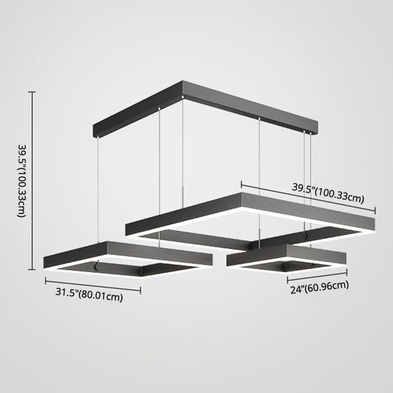 Modern Squared Ceiling Pendant Light Metal 3 Lights Pendant Lights