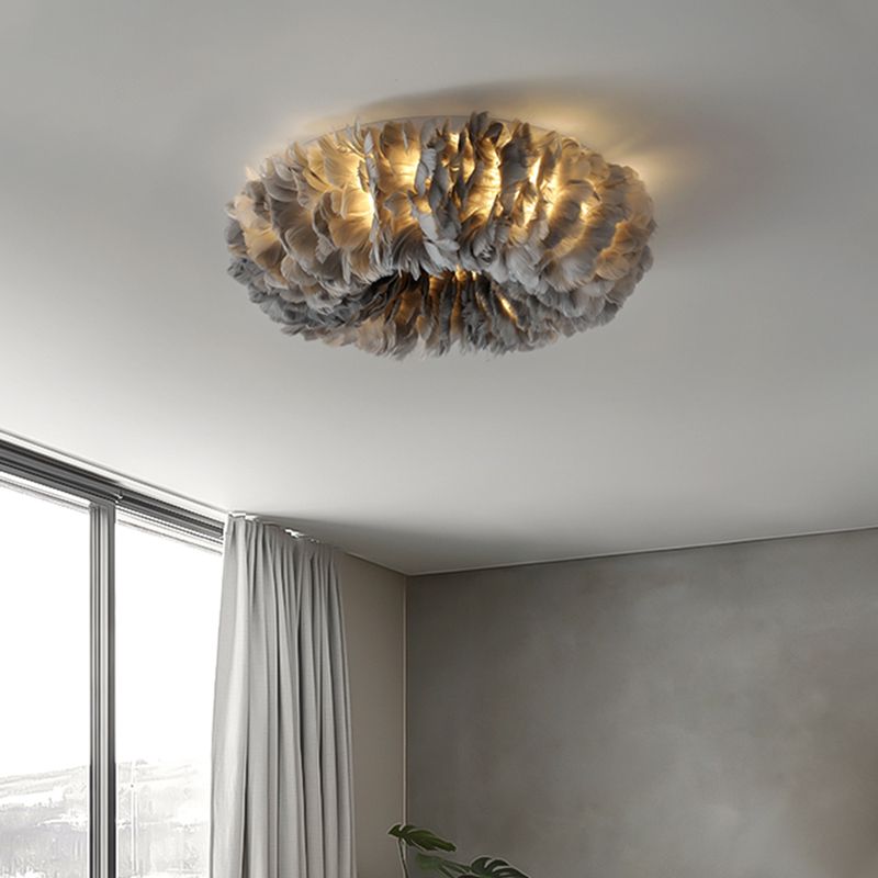 Iluminación empotrada de plumas, lámpara de techo de montaje empotrado para dormitorio, tela moderna, 3/6 cabezales, en blanco/gris/rosa