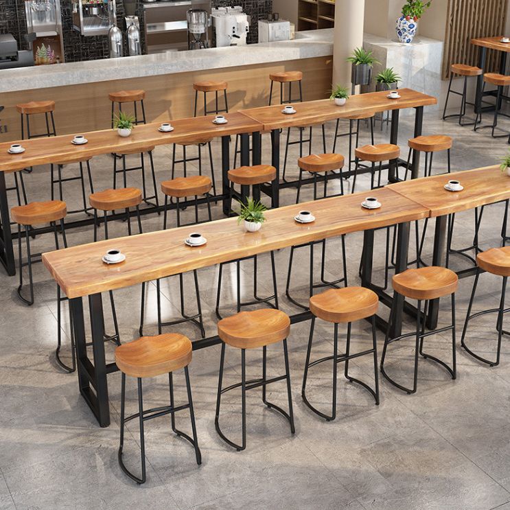 Modern Trestle Bar Height Pub Table Solid Wood Natural Bar/Dinette Table for Shop