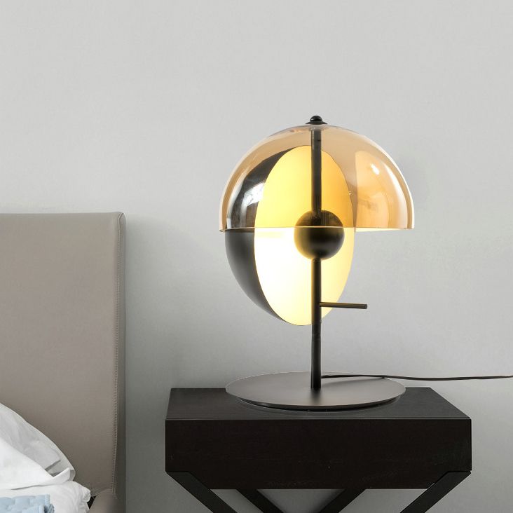 Lampe de table hémisphérique artistique moderne, lampe de bureau en fer laqué avec abat-jour en verre