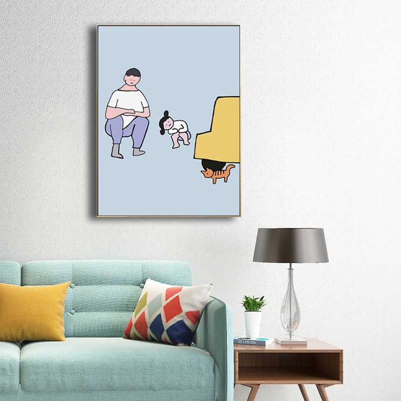 Childrens Art Kids Canvas Print Father Playing with His Baby Soft Color Wall Decor