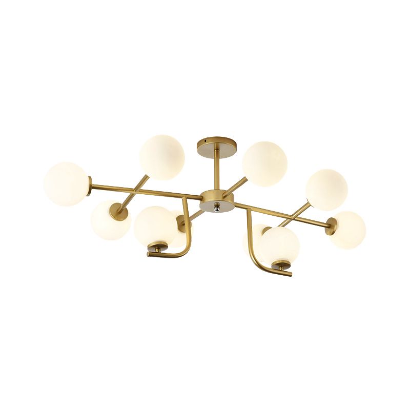 Semi-plafondlamp met meerdere staven met glazen bol, modern metaal, 6/10 koppen goud, inbouwmontage voor woonkamer
