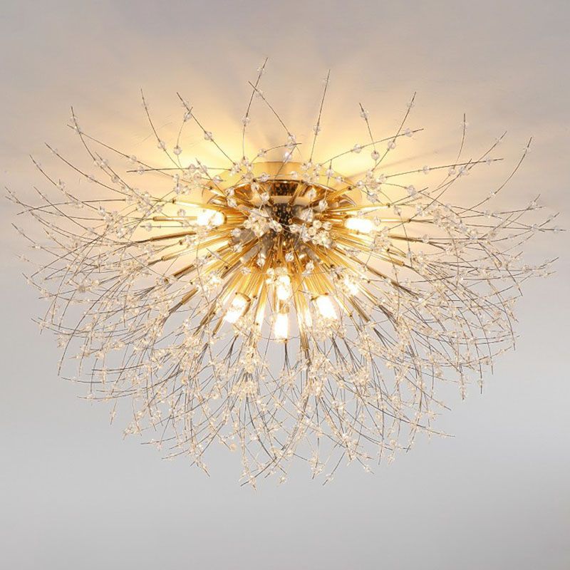 Crystal Beaded Dandelion Ceiling Lamp Contemporary Flush Mount Lighting for Bedroom