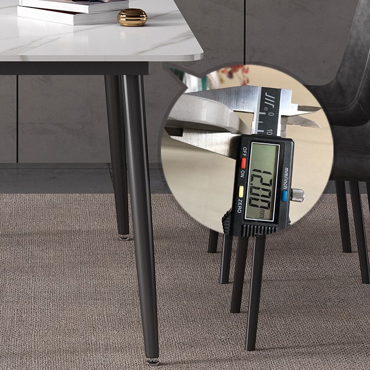 Modern Sintered Stone White Dining Set with Rectangle Table and Black Legs Dining Set