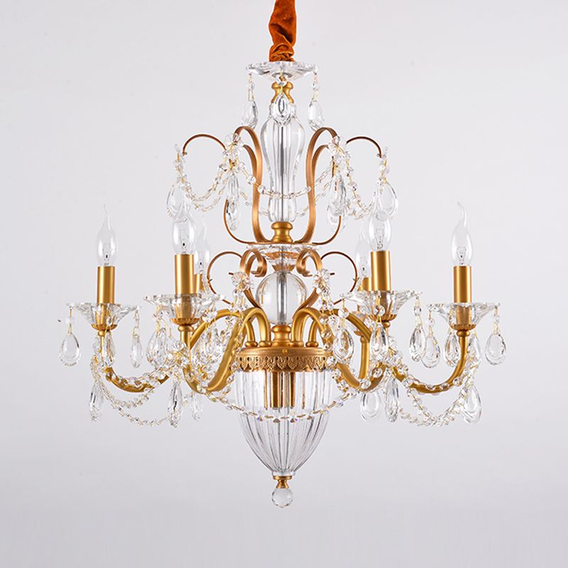 Gold Candlestick Hanging Chandelier Rural Crystal 6/8 Lights Bedroom Suspension Lighting