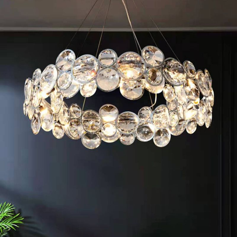 Modern Style Hanging Lights Round Crystal LED Chandelier for Living Room