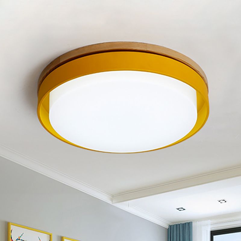 Iluminación empotrada redonda azul/blanca/amarilla, montaje empotrado de techo Led de metal macarrón nórdico con pantalla acrílica, 12"/18,5" W