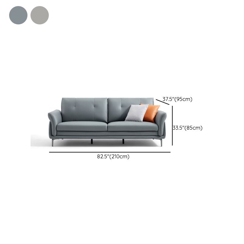 Faux Leather Standard Sofa Flared Arm Loveseat in Gray and Blue